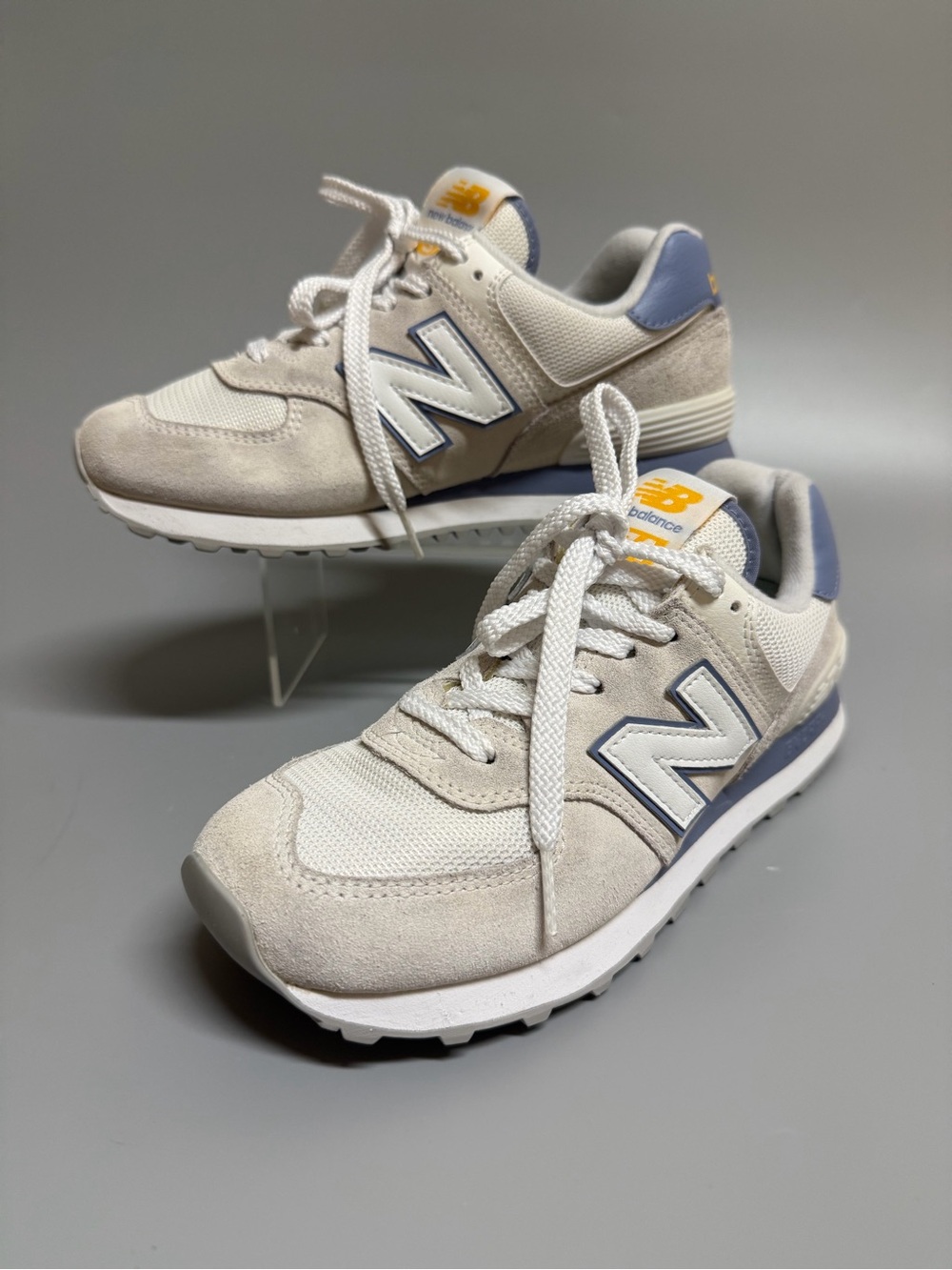 New Balance CALIA X 574 Womens 7 Cream Blue Sneakers Suede Encap
